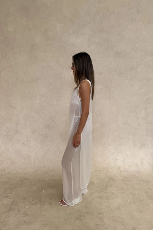 Sheer Tunic Dress White by Sneaky Link, a sheer viscose tunic with fluid drape and relaxed fit, perfect for layering on vacation or events