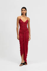 Mater Long Dress by Maygel Coronel, ruched maxi dress with draped panels, sash detail and internal bodysuit.