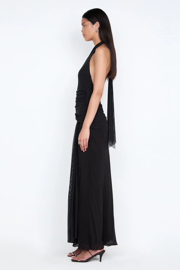 Jasmin Halter Dress Lemon Sorbet by Bec + Bridge, halter maxi dress with low back, perfect for weddings or evening styling