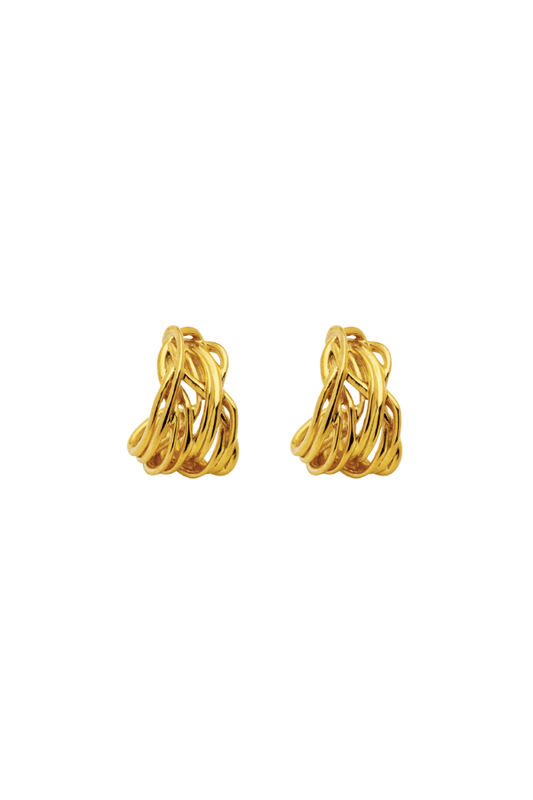 Mirlande Earrings Gold by Amber Sceats, classic woven hoop design with intricate texture, handcrafted in Italy for a timeless, trendy finish.