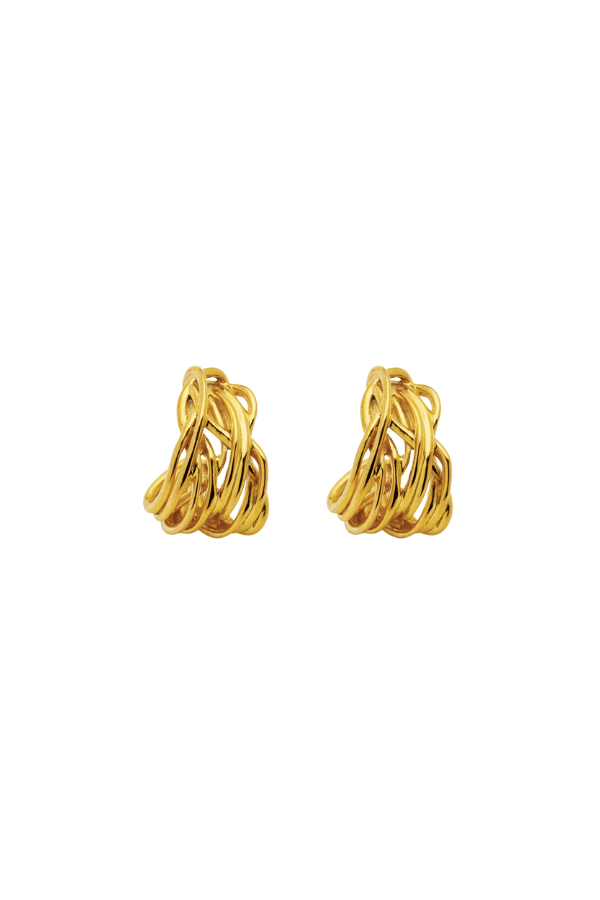 Mirlande Earrings Gold by Amber Sceats, classic woven hoop design with intricate texture, handcrafted in Italy for a timeless, trendy finish.