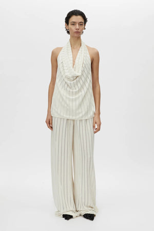 Imara Top Cream by Camilla and Marc, halter style with deep cowl neckline and high side splits for modern day-to-night elegance.