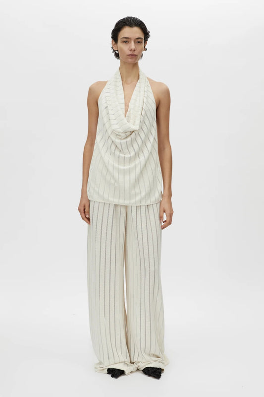 Imara Top Cream by Camilla and Marc, halter style with deep cowl neckline and high side splits for modern day-to-night elegance.