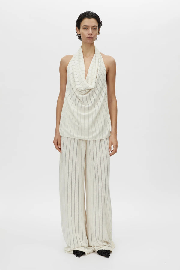 Imara Top Cream by Camilla and Marc, halter style with deep cowl neckline and high side splits for modern day-to-night elegance.