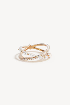 Path to You Ring by By Charlotte – 18k gold vermeil crossover ring with double bands and sparkling cubic zirconias symbolising connection.