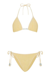 Gina Beaded Bikini Butter by Hunza G - triangle bikini with adjustable ties and bead detail, designed for a customisable sculpted fit.
