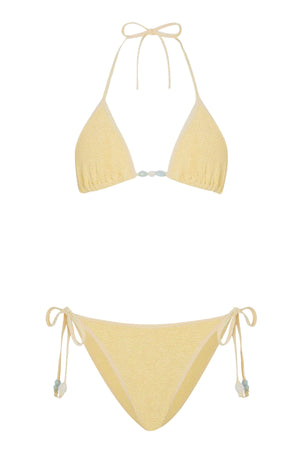 Gina Beaded Bikini Butter by Hunza G - triangle bikini with adjustable ties and bead detail, designed for a customisable sculpted fit.