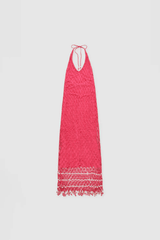 Reis Macrame Maxi Dress Candy by The Wolf Gang – Handmade cotton macrame with bold beaded hem, perfect for festivals and beachside glamour.