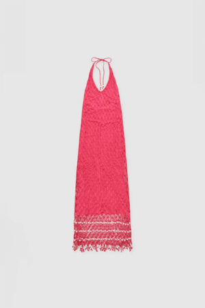 Reis Macrame Maxi Dress Candy by The Wolf Gang – Handmade cotton macrame with bold beaded hem, perfect for festivals and beachside glamour.