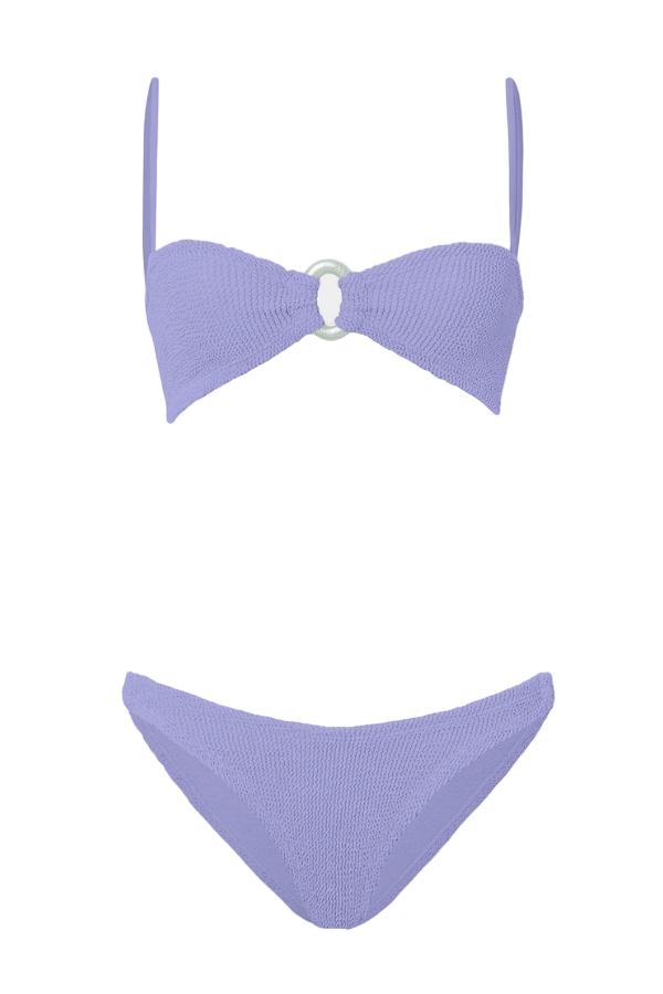 Misty Bikini Lilac by Hunza G – Sculpting one-size bikini with skinny straps, pearly hoops, and medium bust support