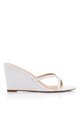 Tilly White by Lana Wilkinson, croc leather wedge mule with straps, perfect for casual or elevated day styling