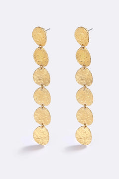 Sunset Hour Earrings Gold by Emma Pills - long gold drop earrings with hammered texture, designed for a bold statement look.