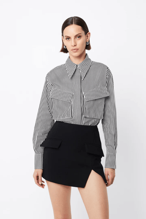 Mossman | Tudor Shirt Black/White Stripe | Girls with Gems