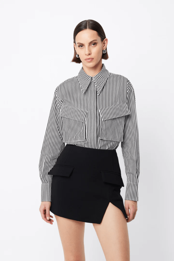 Mossman | Tudor Shirt Black/White Stripe | Girls with Gems