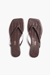 Square Toe Lily Carob Croc by Tkees, croc embossed leather slide sandal, perfect for elevated everyday styling