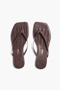 Square Toe Lily Carob Croc by Tkees, croc embossed leather slide sandal, perfect for elevated everyday styling