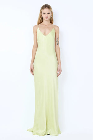 Florence Scoop Maxi Dress by Bec + Bridge — wasabi green bias-cut maxi with plunge neckline and strappy open back.