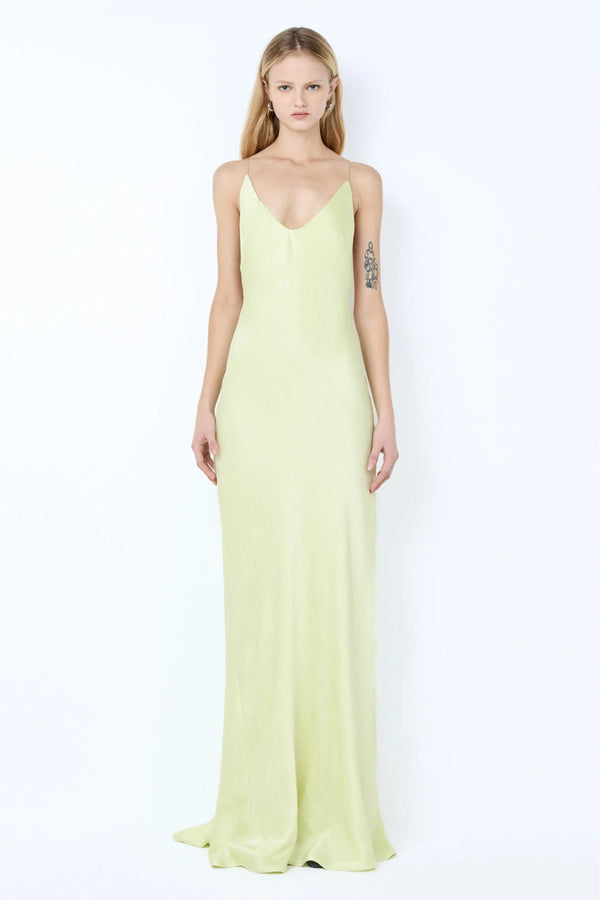 Florence Scoop Maxi Dress by Bec + Bridge — wasabi green bias-cut maxi with plunge neckline and strappy open back.