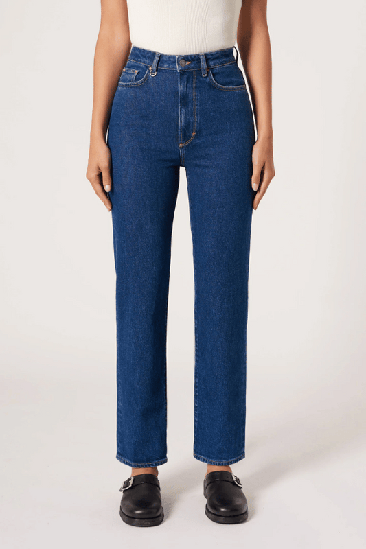 Nico Straight Royal Indigo by Neuw Denim, super high-rise relaxed straight-leg jeans with comfort stretch, authentic vintage indigo, perfect for timeless style.
