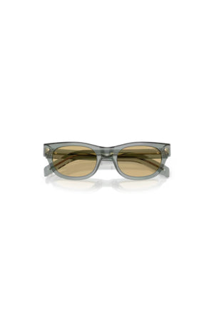 Transparent Fog Sunglasses by Prada, translucent frame with silver rivets and plaque logo. A refined everyday style with luxe detailing.