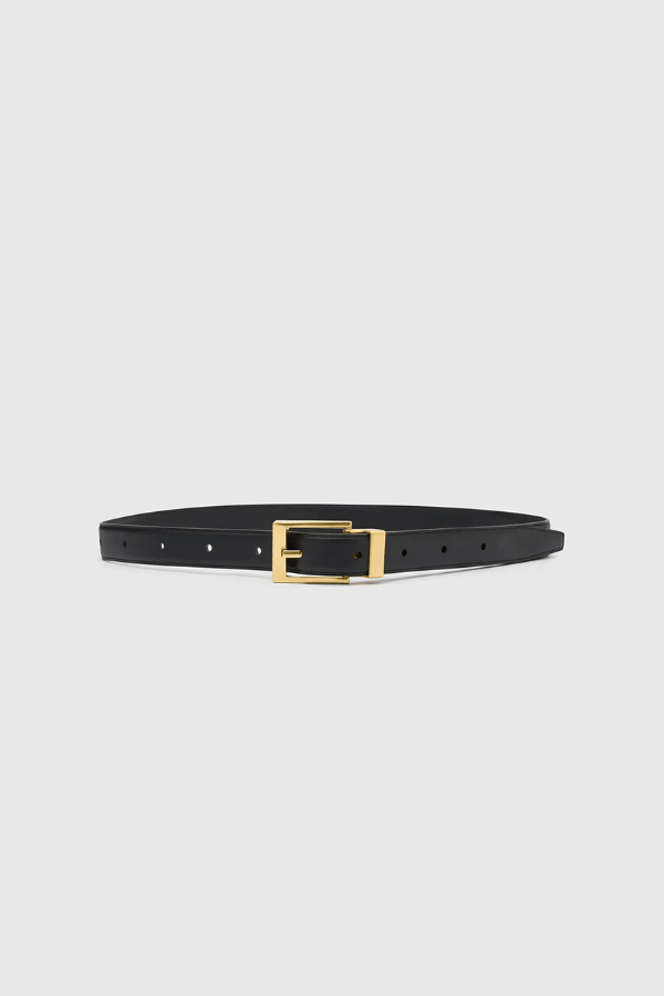 Lloyd Belt Gold Black by Camilla and Marc – Vachetta leather belt with bold gold buckle and fine texture, designed for elevated everyday wear.