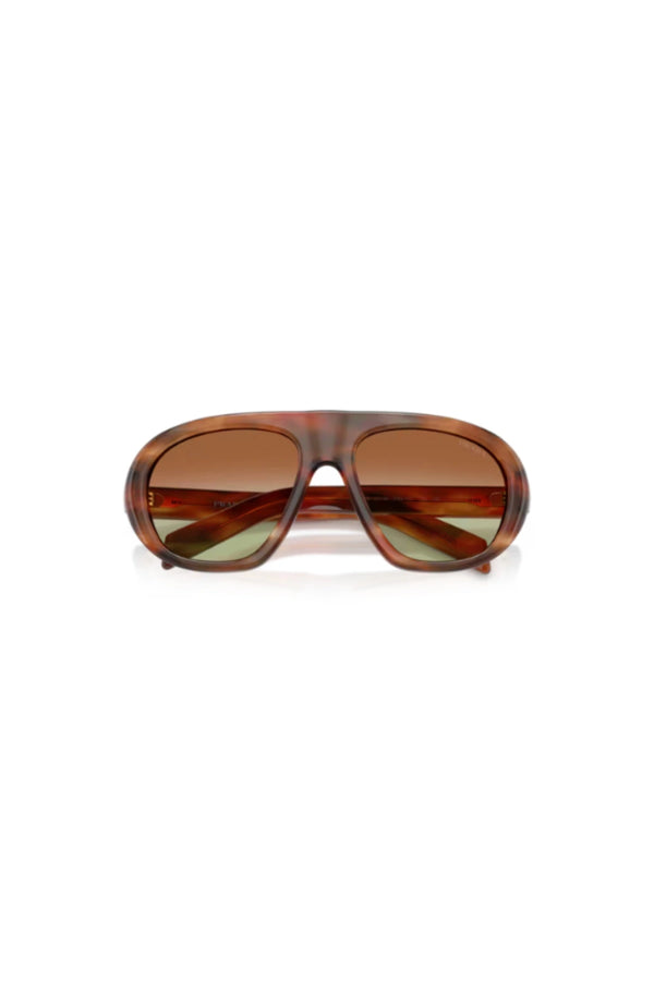Mask Sunglasses in Stripped Oak by Prada, a bold runway-inspired frame with curved temples and enamel logo for a futuristic edge.