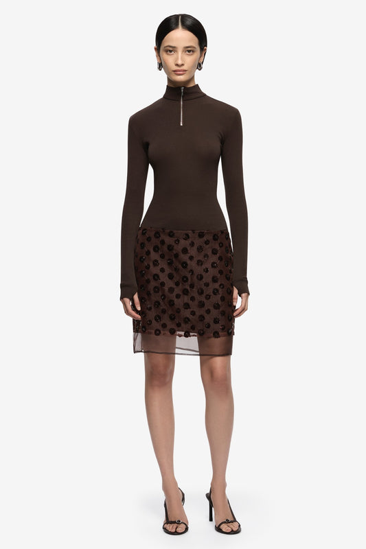 Rhi Midi Skirt Plum by Bec + Bridge, embellished low rise skirt, perfect for elevated evening or event styling