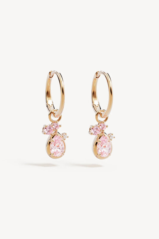 Awaken Love Hoops by By Charlotte – 18k gold vermeil hoop earrings with removable pink cubic zirconia cluster pendants.
