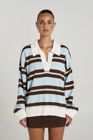 Stripe Long Sleeve Aperol Stripe by Summi Summi – organic cotton striped knit polo with relaxed fit and collar.