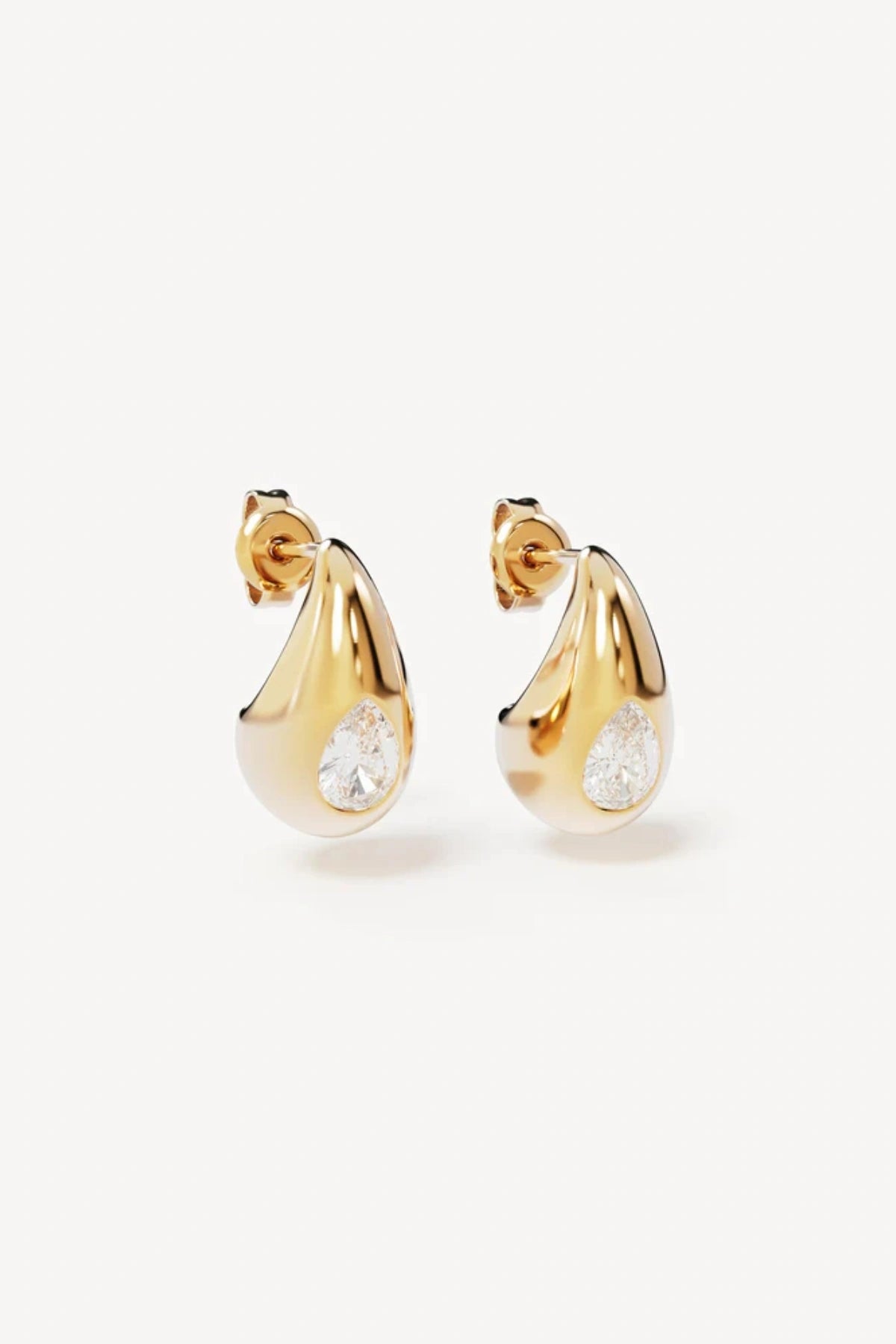 Dewdrop Small Earrings by By Charlotte, gold vermeil drop studs with pear-cut cubic zirconias, a trendy piece perfect for everyday elegance or gifting.