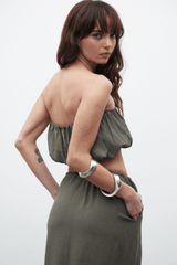 Juliana Top Slate by Bayse, gathered bubble design with elastic hems and structured boning, perfect for trendy viral summer looks and chic coordinated outfits.