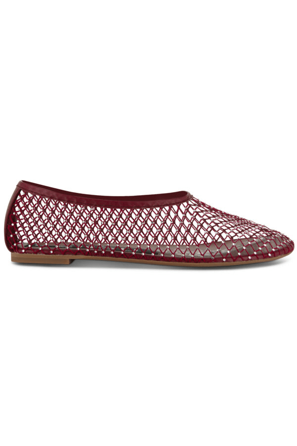Clarissa Ballet Flat Merlot by Senso – Sheer mesh flats with crystal embellishments and rounded toe for a chic, sparkling everyday look.