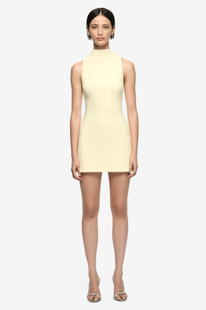 Gemma Racer Mini Dress Lemon Sorbet by Bec + Bridge, fitted racer neck mini dress, perfect for summer events