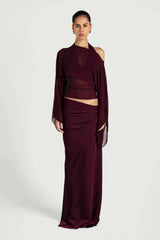 Ira Maxi Dress by Benni, halter mesh and satin maxi dress with chiffon shawl, perfect for evening events