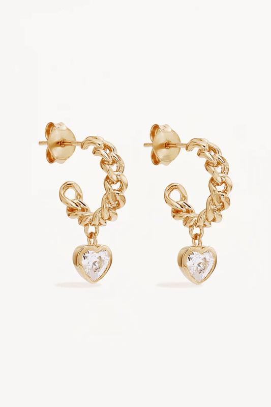 By charlotte | 18k Gold Vermeil Radiant Heart Curb Hoops | Girls with Gems