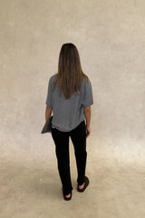 Charli Knit Tee in grey, featuring a soft knit fabric and a relaxed, short-sleeve fit.