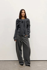 Cape Scarf Dark Heather Grey by Bayse – sculptural wool blend knit cape scarf for elevated cold weather layering.