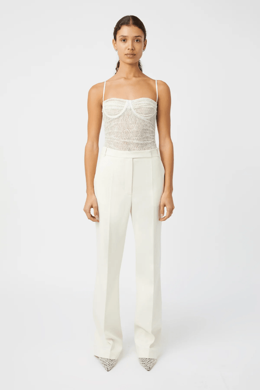 Aperture Bodysuit Ivory by Camilla and Marc – sheer lace with underwire and G-string cut, a refined yet sensual piece perfect for layering or statement styling.
