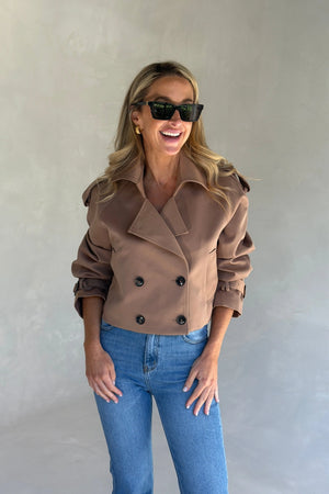 Cropped Trench Jacket Tan by Sneaky Link, structured cropped trench with classic tailoring and a fully lined finish.