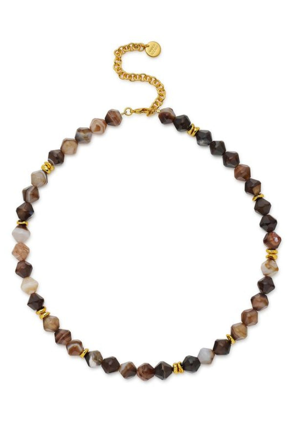 Dykuma Necklace by Amber Sceats, coffee agate and gold necklace, perfect for elevated everyday styling