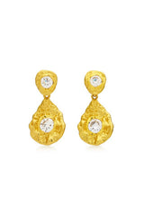 Mersin Earrings by Amber Sceats, 24K gold plated statement earrings with crushed texture and cubic zirconia detailing.
