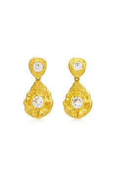 Mersin Earrings by Amber Sceats, 24K gold plated statement earrings with crushed texture and cubic zirconia detailing.