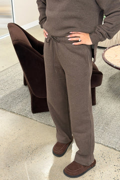 Lloyd Track Pant Chocolate by Camilla and Marc - relaxed knit track pants with drawstring waist and straight leg, perfect for elevated loungewear styling.