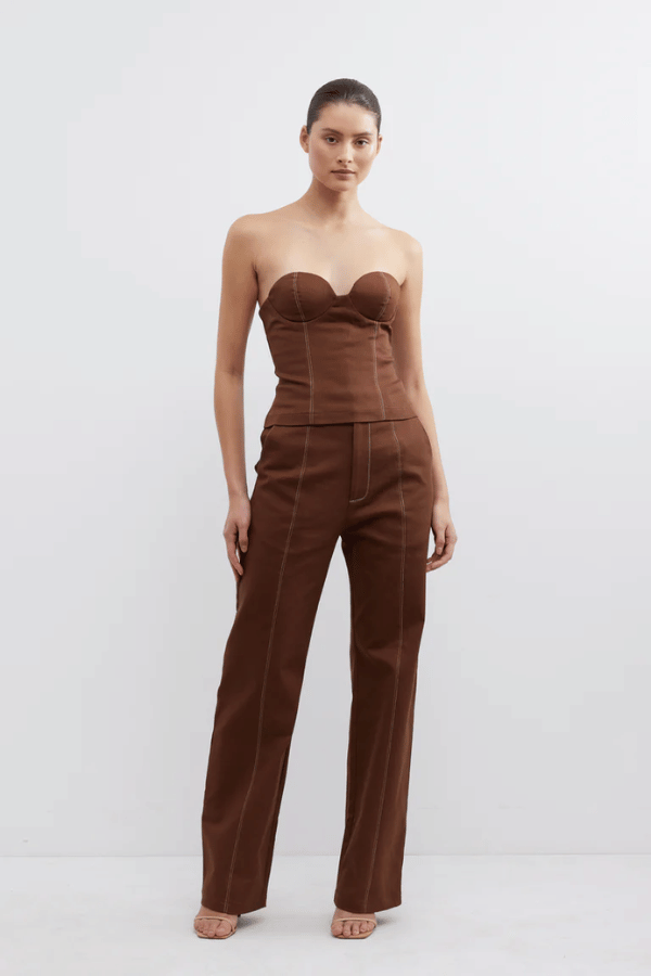 Aldo Bodice Fudge by Pasduchas, sleek strapless cupped bodice with contrast stitching and invisible zipper, perfect for trendy events and elegant nights out.