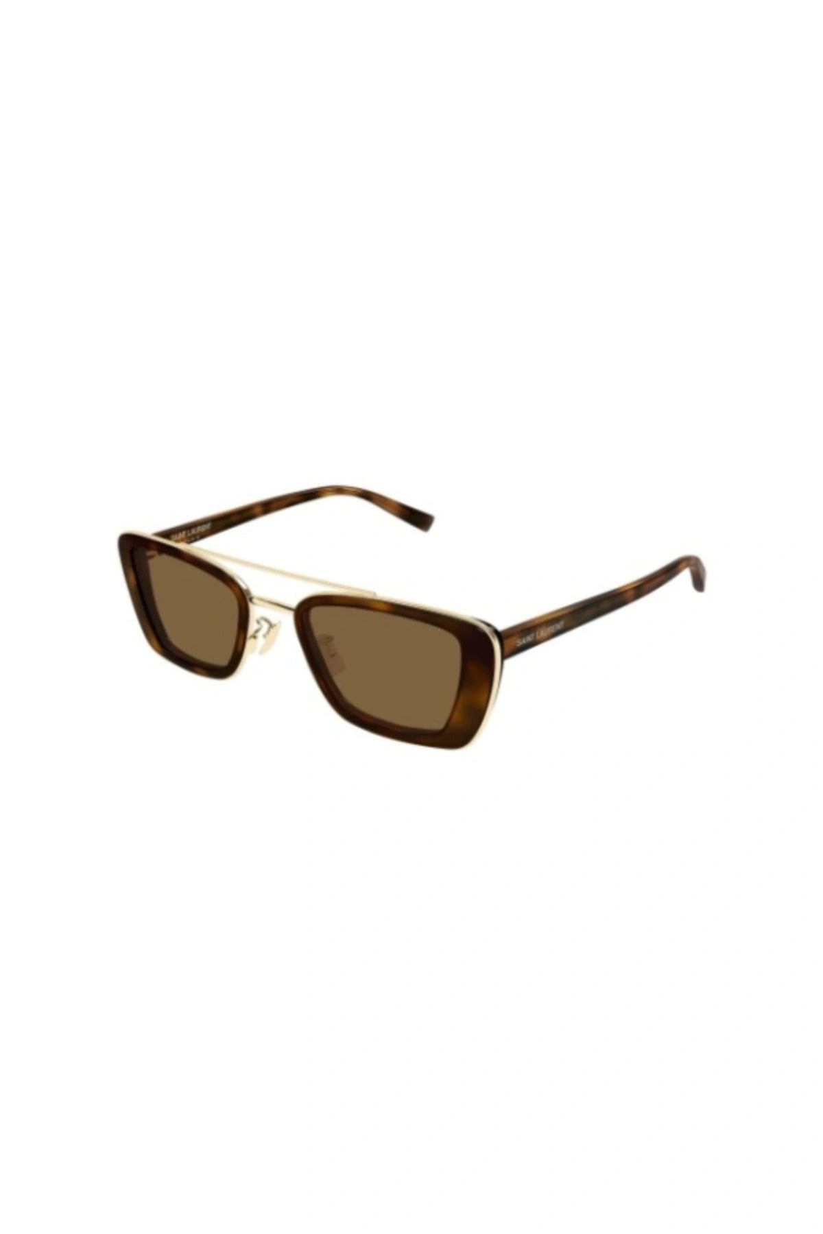 Saint Laurent SL825 Havana sunglasses with soft rectangular shape, double bridge and brown lenses.
