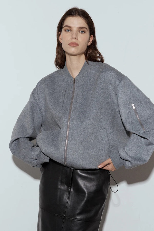Friend of Audrey | Carson Wool Bomber Jacket Grey Marle | Girls with Gems