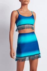 Ombre Beaded Cropped Top High Tide by PatBo, stunning limited-edition beaded crop with adjustable straps and back clasp, perfect for trendy events and viral fashion moments.