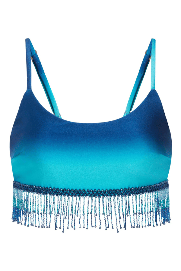 Ombre Beaded Cropped Top High Tide by PatBo, stunning limited-edition beaded crop with adjustable straps and back clasp, perfect for trendy events and viral fashion moments.