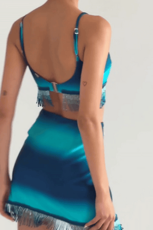 Ombre Beaded Cropped Top High Tide by PatBo, stunning limited-edition beaded crop with adjustable straps and back clasp, perfect for trendy events and viral fashion moments.