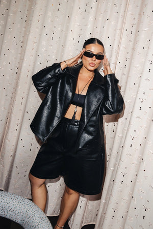 Jaz PU Bermuda Short Black by Sneaky Link, leather look bermuda shorts with mid rise fit, perfect for elevated everyday styling